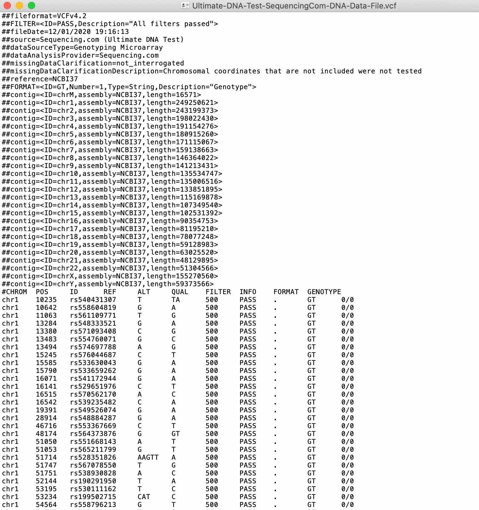 ultimate dna test from sequencing raw dna data file