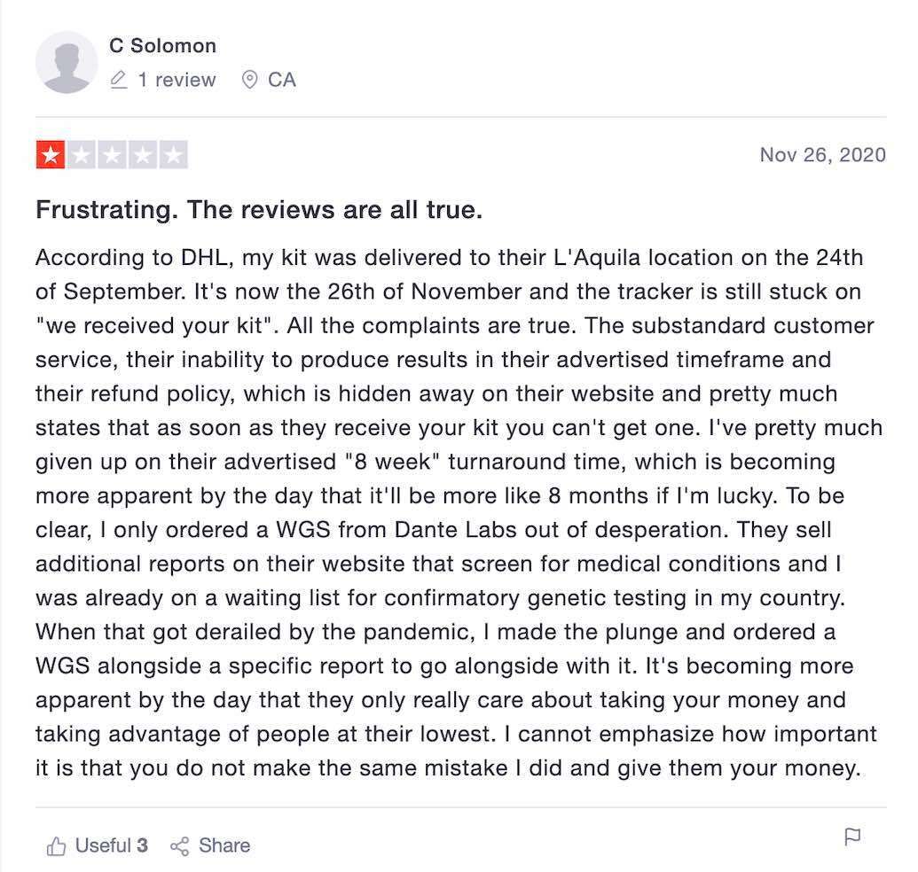Dante Labs review from customer Solomon