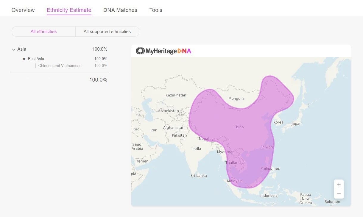 MyHeritage Ancestry Map Report Example