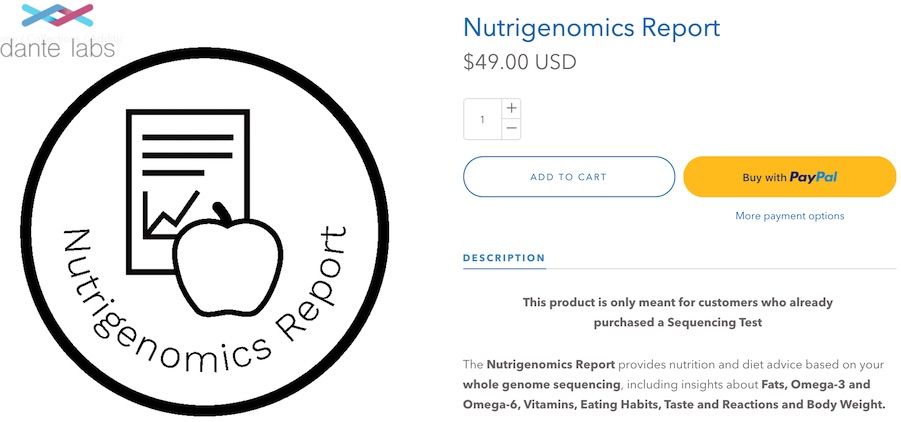 Nutrigenomics report from Dante Labs